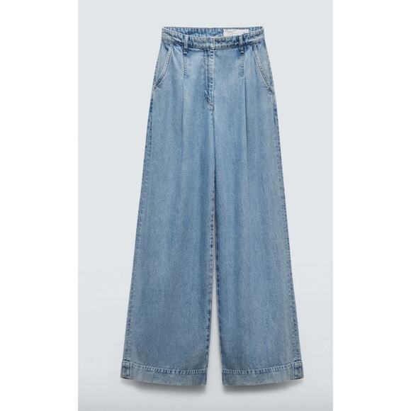 rag & bone Pants - rag & bone Aurora Pleated Trouser Denim Winwood Size 29 Wide Leg Light Wash